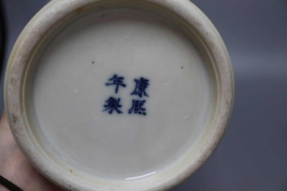 A 19th century Chinese blue and white hundred antiques vase and a Chinese blue and white vase, tallest 31cm